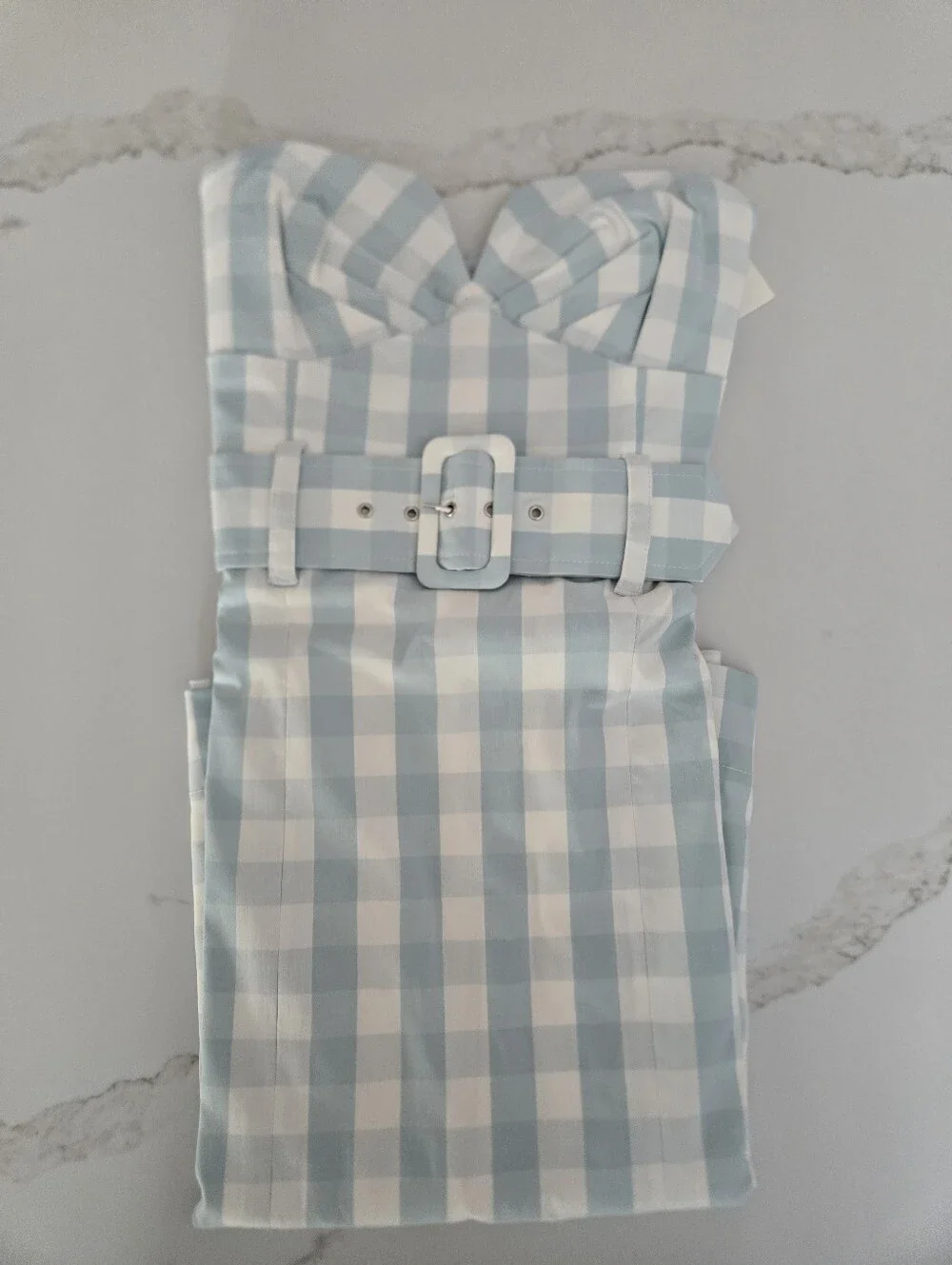 NWT Anthropologie Light Blue and White Gingham Strapless Dress with Belt - Picture 3 of 6